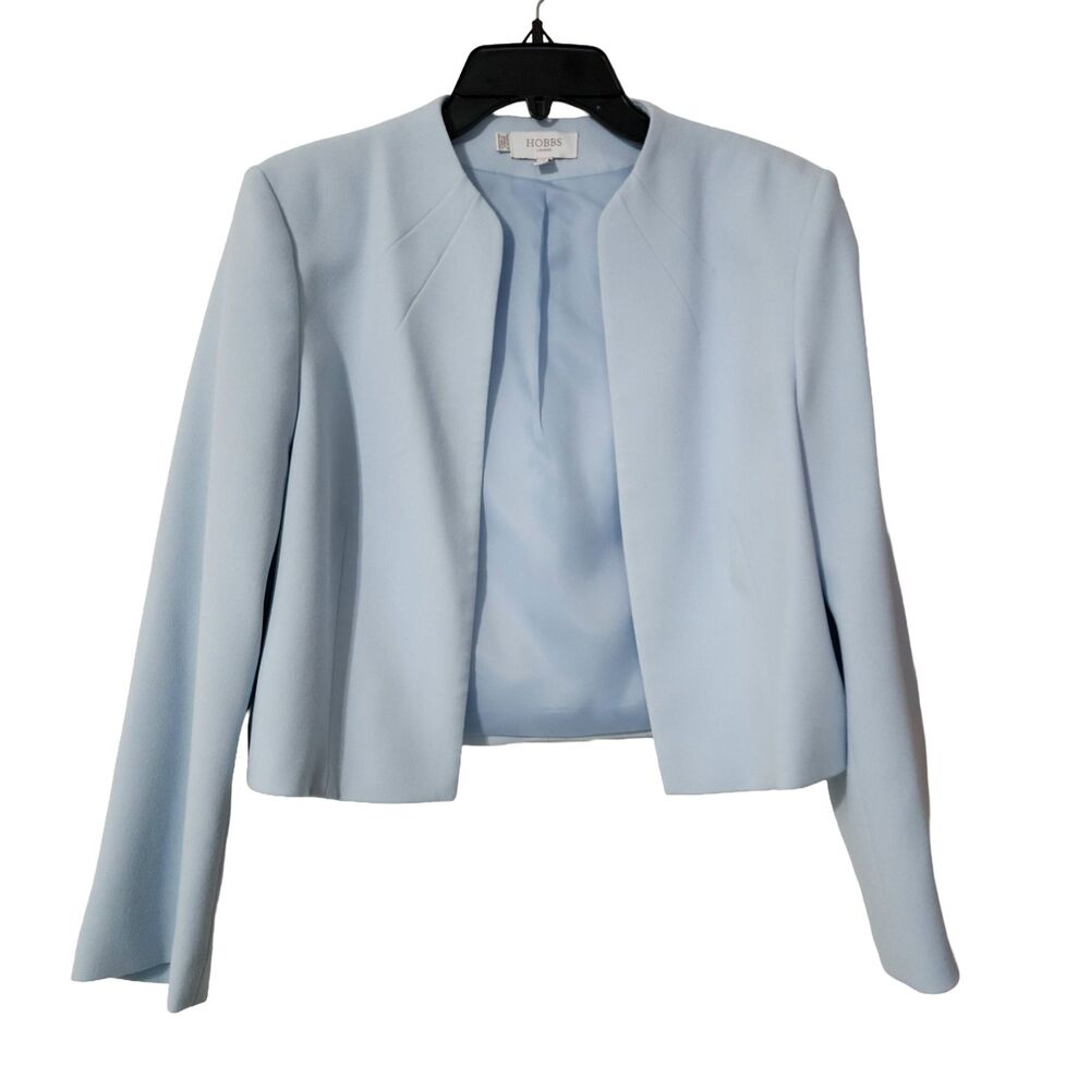 Hobbs London Elize Open Front Jacket  Blue Collarless 3/4 Sleeve Women's 10 EUC